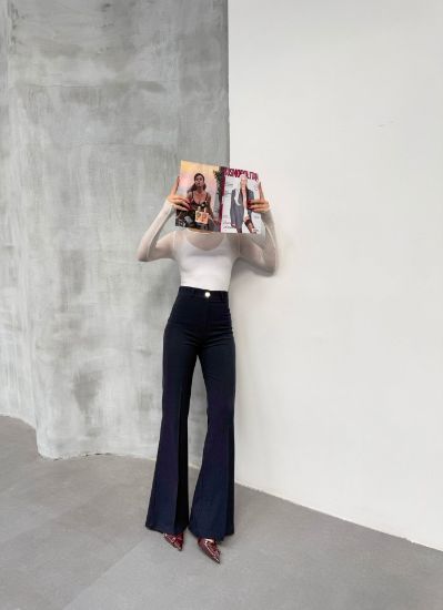 230 Gr Poly Viscose Full Lycra İspanyol Paça Pantolon resmi